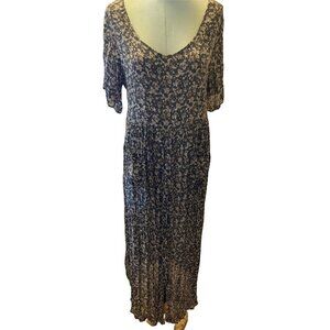 Vintage ELISSE Green Ditsy Floral Dress Scoop-Neck Tie Back Boho Large USA